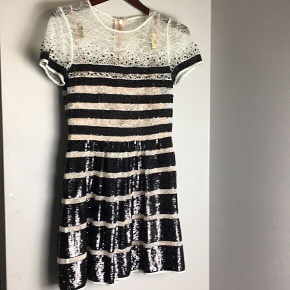 BCBGMAXAZRIA | Tasi-Sequin Stripe Lace Dress | 6 - Picture 5 of 8